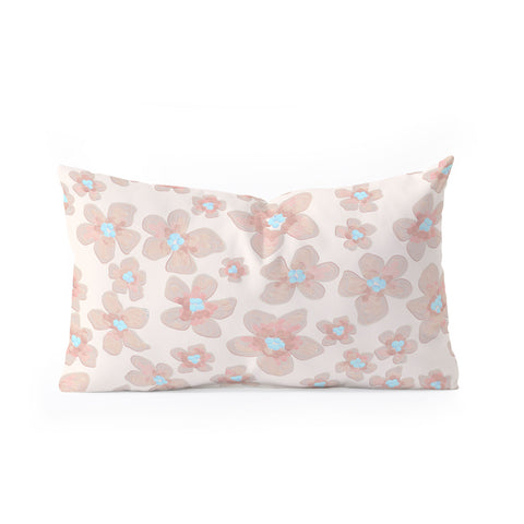 Emanuela Carratoni Pale Pink Painted Flowers Oblong Throw Pillow