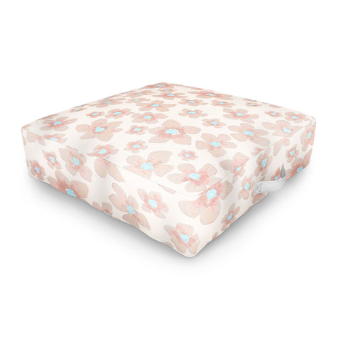 Emanuela Carratoni Pale Pink Painted Flowers Outdoor Floor Cushion