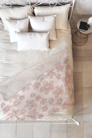 Emanuela Carratoni Pale Pink Painted Flowers Fleece Throw Blanket