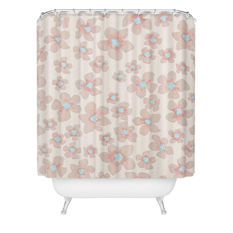 Emanuela Carratoni Pale Pink Painted Flowers Shower Curtain