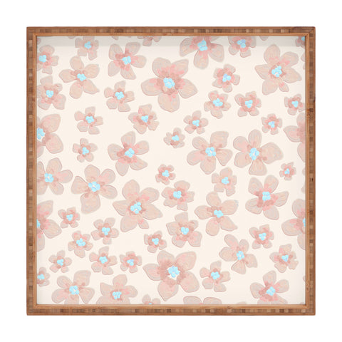 Emanuela Carratoni Pale Pink Painted Flowers Square Tray