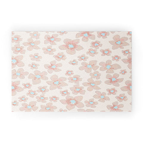Emanuela Carratoni Pale Pink Painted Flowers Welcome Mat