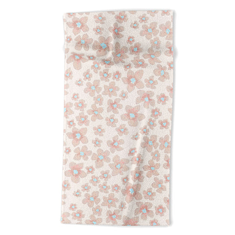 Emanuela Carratoni Pale Pink Painted Flowers Beach Towel