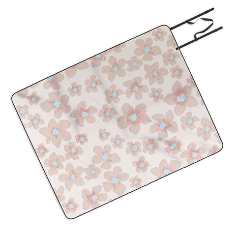 Emanuela Carratoni Pale Pink Painted Flowers Picnic Blanket