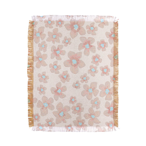 Emanuela Carratoni Pale Pink Painted Flowers Throw Blanket