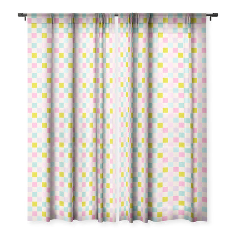 Emanuela Carratoni Pastel Checkered Theme Sheer Window Curtain