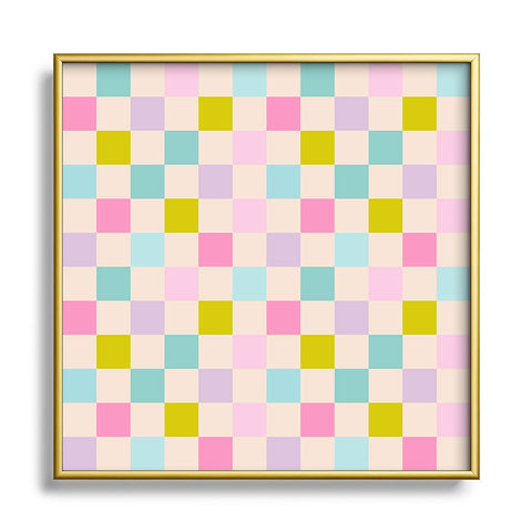Emanuela Carratoni Pastel Checkered Theme Square Metal Framed Art Print