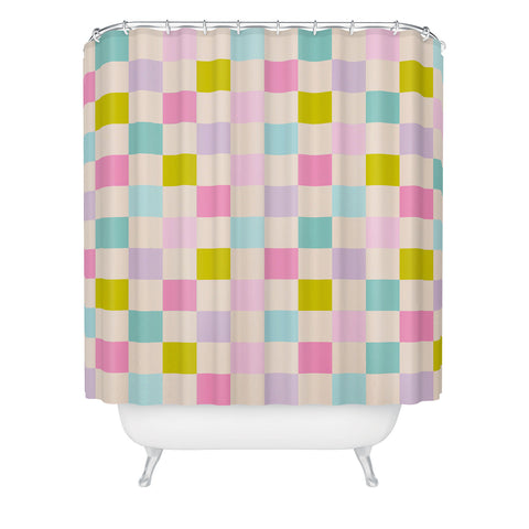 Emanuela Carratoni Pastel Checkered Theme Shower Curtain