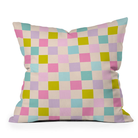 Emanuela Carratoni Pastel Checkered Theme Outdoor Throw Pillow