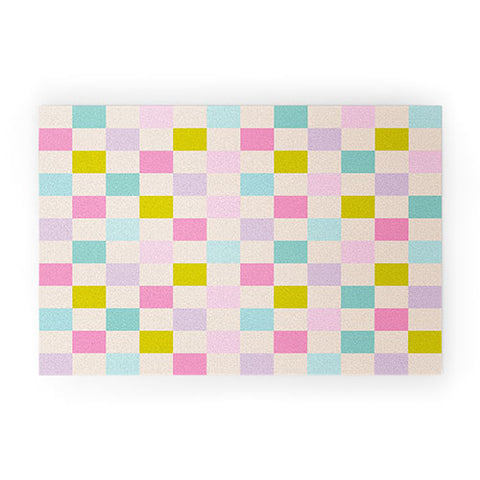 Emanuela Carratoni Pastel Checkered Theme Welcome Mat