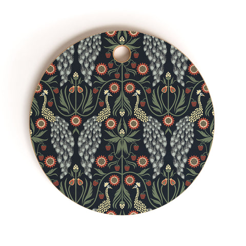 Emanuela Carratoni Peacocks and Berries Cutting Board Round