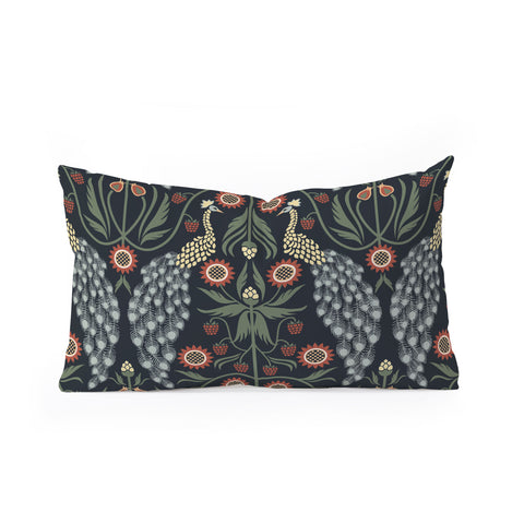 Emanuela Carratoni Peacocks and Berries Oblong Throw Pillow
