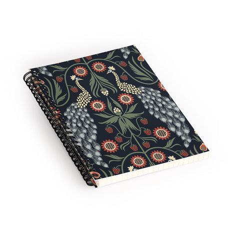 Emanuela Carratoni Peacocks and Berries Spiral Notebook