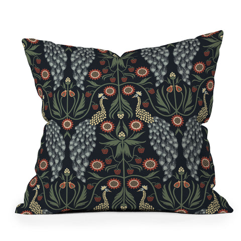 Emanuela Carratoni Peacocks and Berries Throw Pillow Havenly