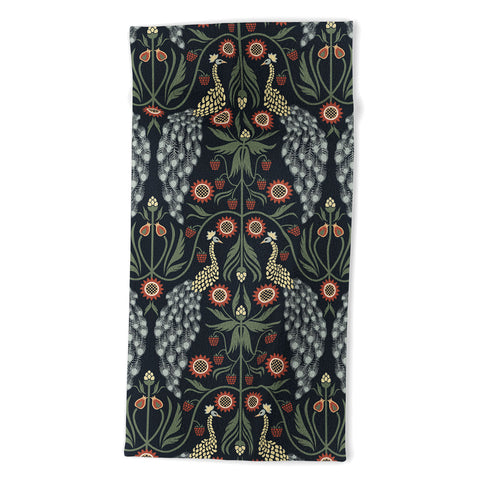 Emanuela Carratoni Peacocks and Berries Beach Towel