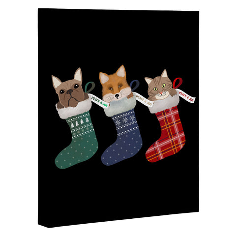 Emanuela Carratoni Pets in Christmas Stocking Art Canvas