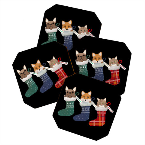 Emanuela Carratoni Pets in Christmas Stocking Coaster Set