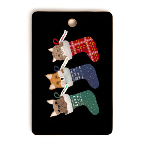 Emanuela Carratoni Pets in Christmas Stocking Cutting Board Rectangle