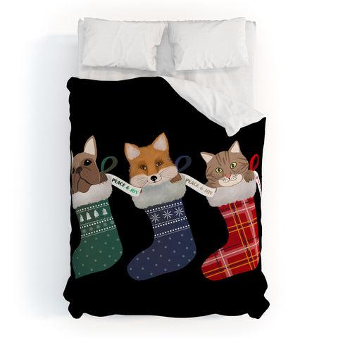 Emanuela Carratoni Pets in Christmas Stocking Duvet Cover