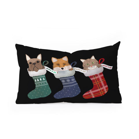 Emanuela Carratoni Pets in Christmas Stocking Oblong Throw Pillow
