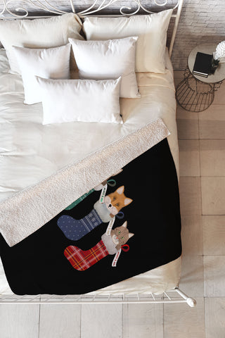 Emanuela Carratoni Pets in Christmas Stocking Fleece Throw Blanket