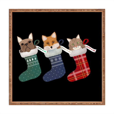 Emanuela Carratoni Pets in Christmas Stocking Square Tray