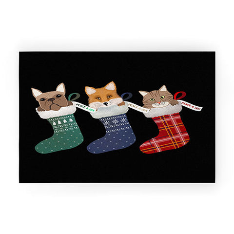 Emanuela Carratoni Pets in Christmas Stocking Welcome Mat