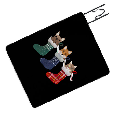 Emanuela Carratoni Pets in Christmas Stocking Picnic Blanket
