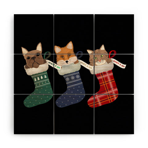 Emanuela Carratoni Pets in Christmas Stocking Wood Wall Mural