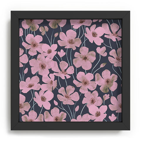 Emanuela Carratoni Pink Flowers on Blue Recessed Framing Square