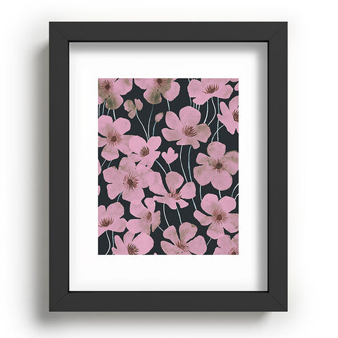 Emanuela Carratoni Pink Flowers on Blue Recessed Framing Rectangle