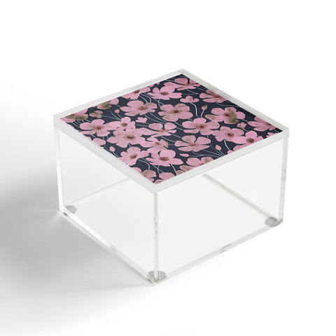 Emanuela Carratoni Pink Flowers on Blue Acrylic Box