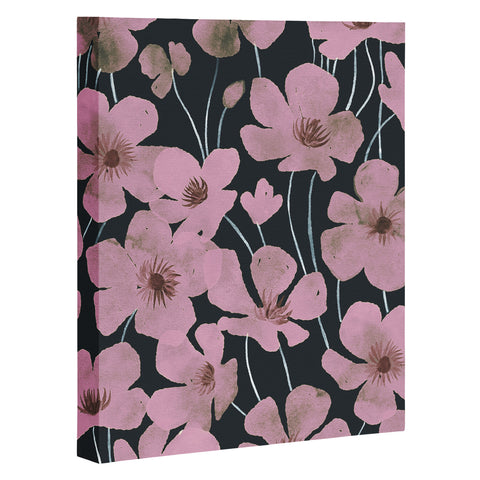 Emanuela Carratoni Pink Flowers on Blue Art Canvas