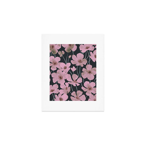 Emanuela Carratoni Pink Flowers on Blue Art Print