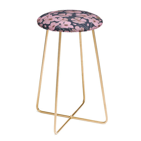 Emanuela Carratoni Pink Flowers on Blue Counter Stool