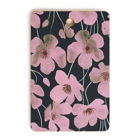 Emanuela Carratoni Pink Flowers on Blue Cutting Board Rectangle