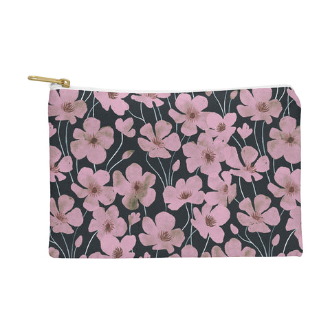 Emanuela Carratoni Pink Flowers on Blue Pouch