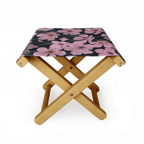 Emanuela Carratoni Pink Flowers on Blue Folding Stool