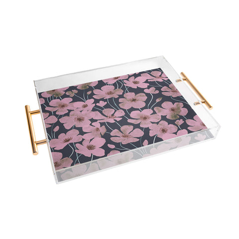 Emanuela Carratoni Pink Flowers on Blue Acrylic Tray