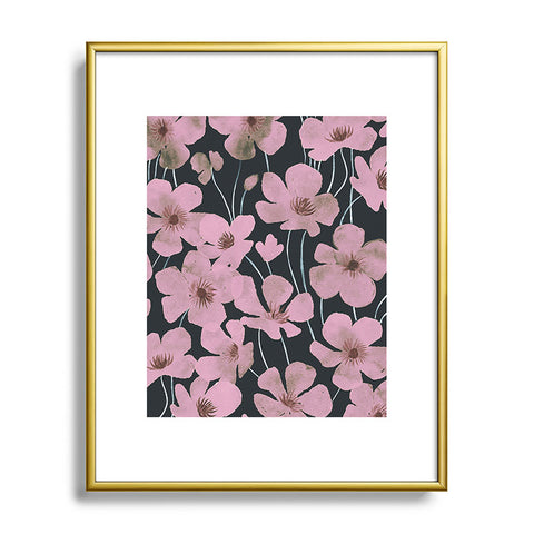 Emanuela Carratoni Pink Flowers on Blue Metal Framed Art Print