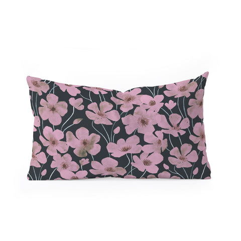 Emanuela Carratoni Pink Flowers on Blue Oblong Throw Pillow