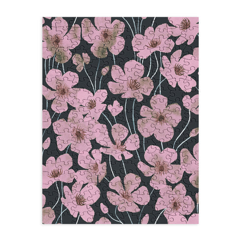 Emanuela Carratoni Pink Flowers on Blue Puzzle