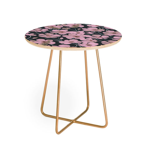 Emanuela Carratoni Pink Flowers on Blue Round Side Table