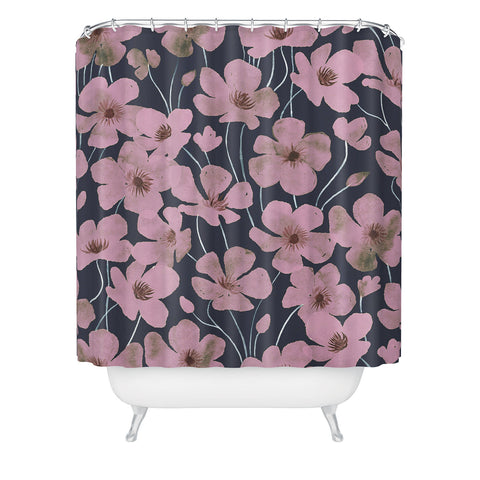 Emanuela Carratoni Pink Flowers on Blue Shower Curtain