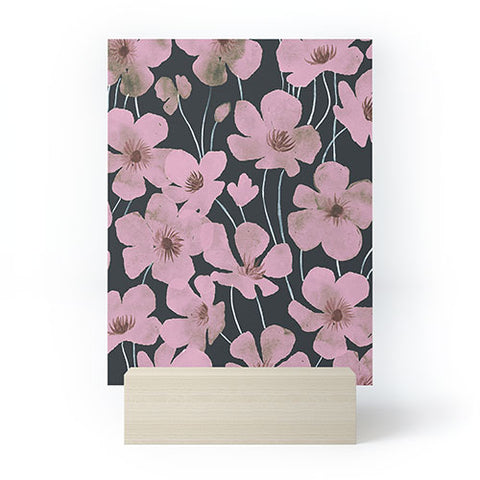 Emanuela Carratoni Pink Flowers on Blue Mini Art Print