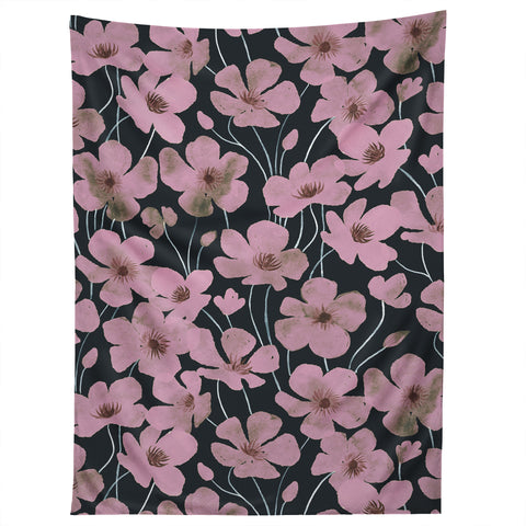 Emanuela Carratoni Pink Flowers on Blue Tapestry