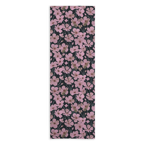 Emanuela Carratoni Pink Flowers on Blue Yoga Towel