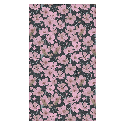 Emanuela Carratoni Pink Flowers on Blue Tablecloth