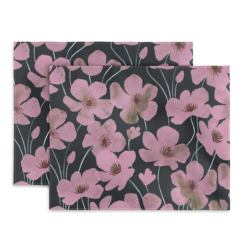 Emanuela Carratoni Pink Flowers on Blue Placemat
