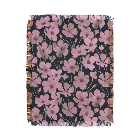 Emanuela Carratoni Pink Flowers on Blue Throw Blanket